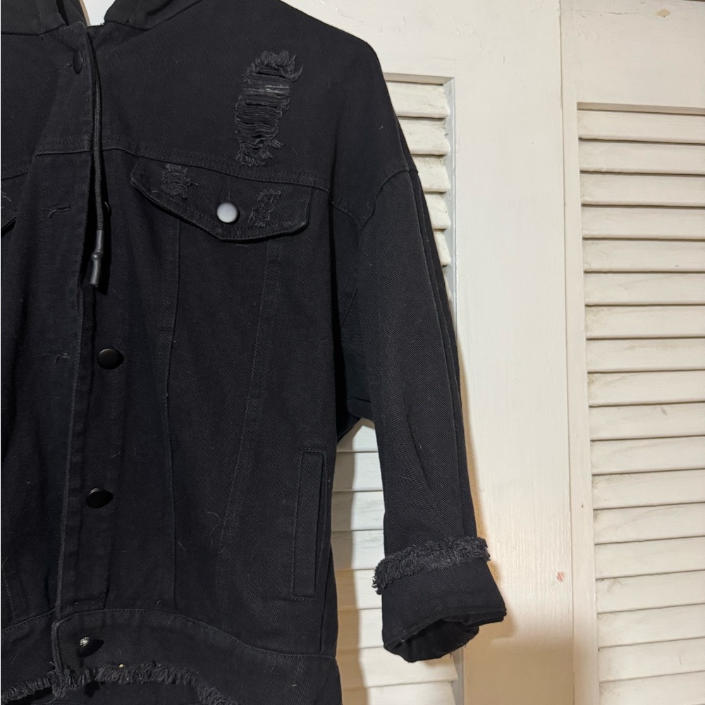 Black Distressed Denim Jacket - Picture 2 of 7